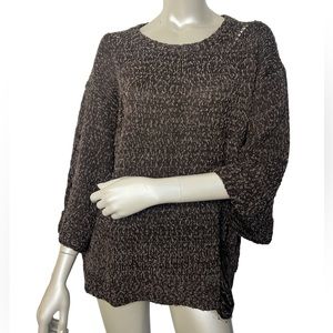 Umgee brand brown distressed cozy sweater with 3/4 cuffed sleeves